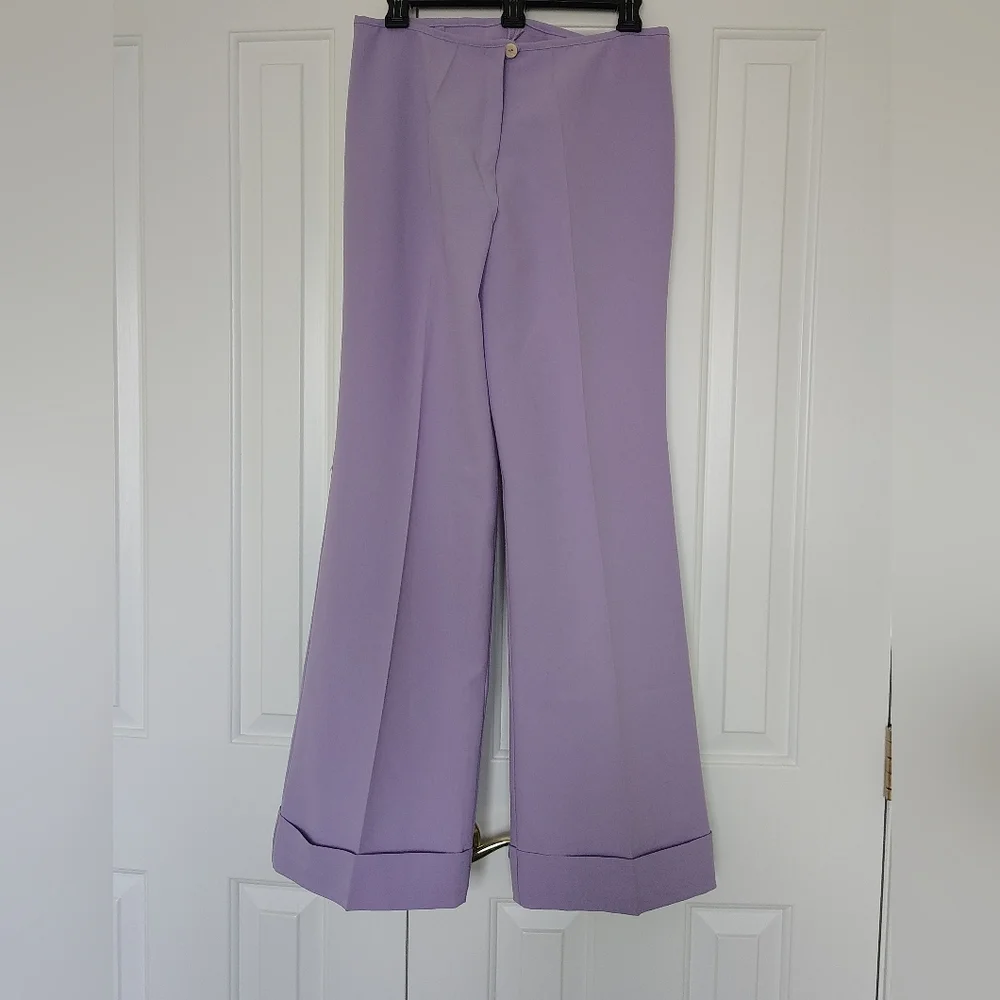 Vintage Wide Leg Lavender Pants with Folded Cuffs - Picture 1 of 5
